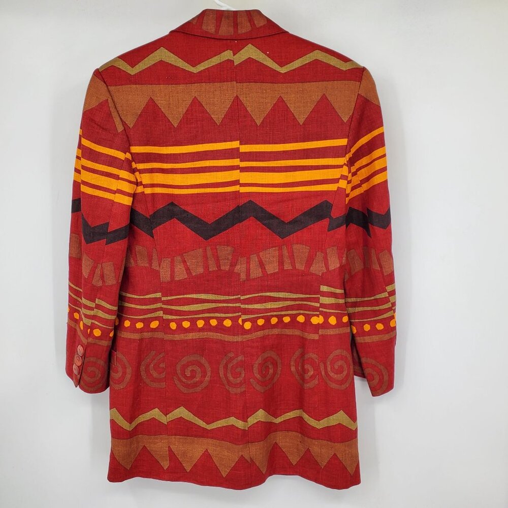 Red Patterned Single-Button Blazer Jacket - Picture 4 of 15